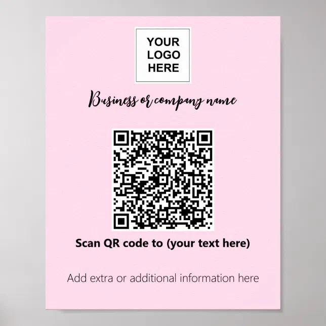 Business template Pink Blush logo qr code Poster | Zazzle