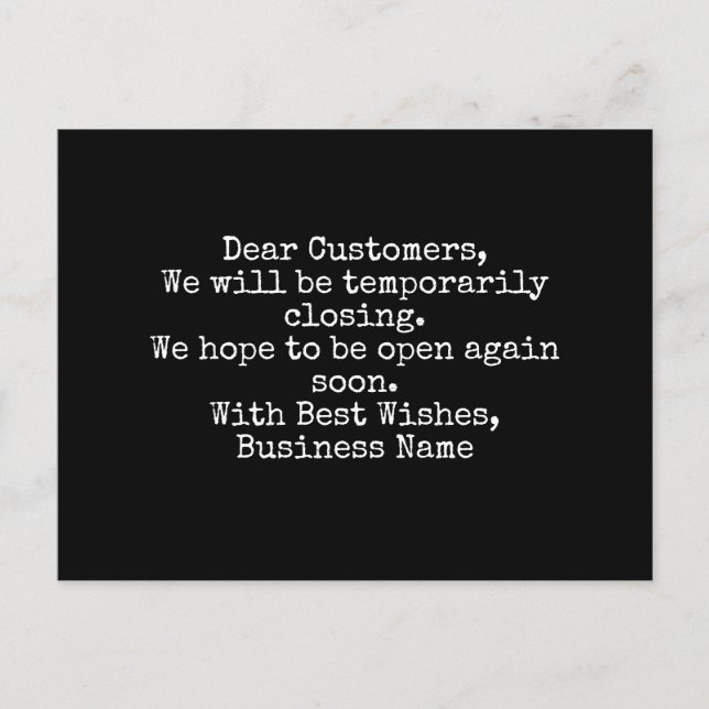 Business, temporarily closing Notice Postcard (Front)
