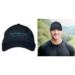 Business Text Embroidered on Navy Cap<br><div class="desc">Navy cap that you can customize by typing your business name, city or town and state. The text will be embroidered on the cap. You can include it in your promotional products, giveaway items or gifts to your customers or clients, a marketing strategy to advertise your business or to promote...</div>