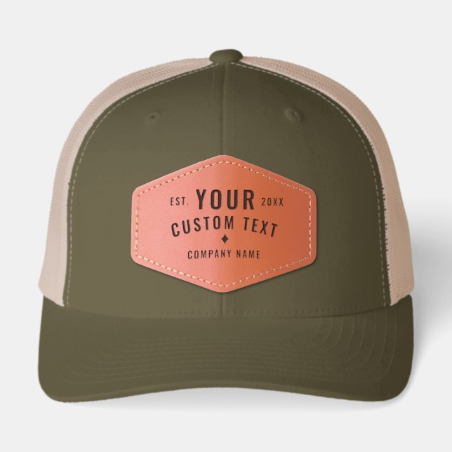 Business Text Name Branding Customizable  Leather Patch Hat (Front)