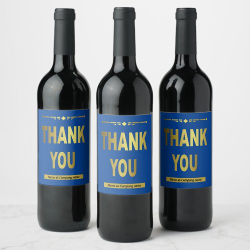 Business Thank You Blue Typography Wine Label