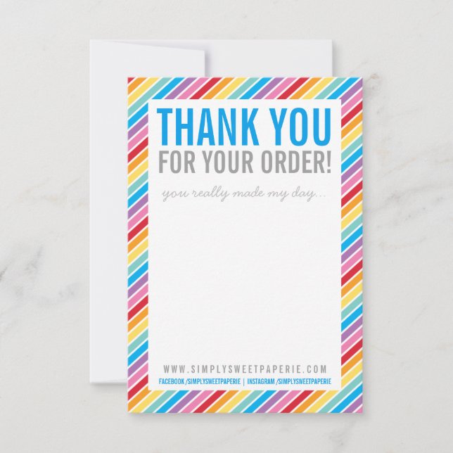 BUSINESS THANK YOU bright colorful rainbow stripe (Front)