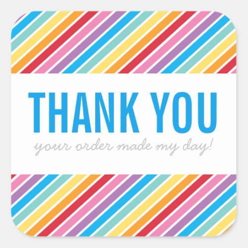 BUSINESS THANK YOU bright colorful rainbow stripe Square Sticker