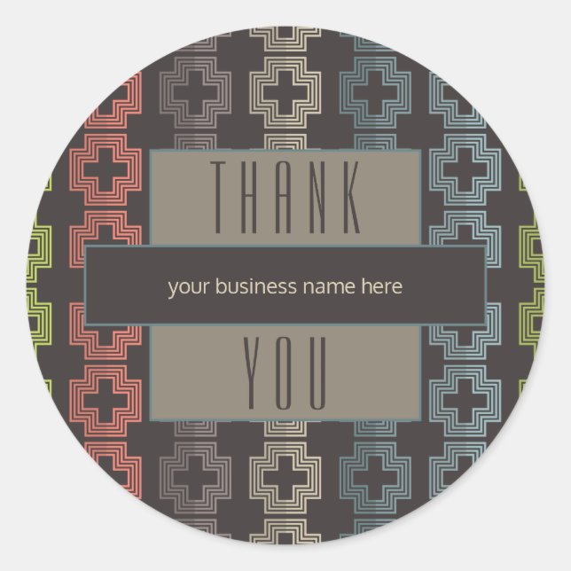 Business Thank You Brown Colorful Geometric Classic Round Sticker (Front)