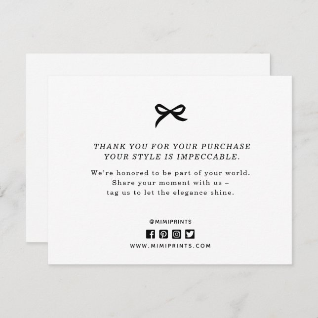 business thank you card, bow elegant simple  enclosure card (Front/Back)