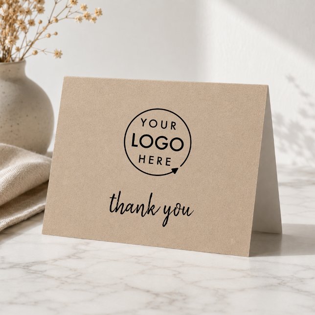 Business Thank You Card | Custom Logo Rustic Kraft (A rustic kraft horizontal folded logo thank you card perfect for small business appreciation.)