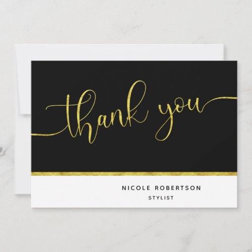 Business Thank you Card Elegant Black Gold Script