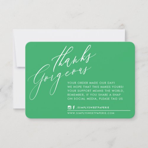 BUSINESS THANK YOU chic calligraphy green reverse