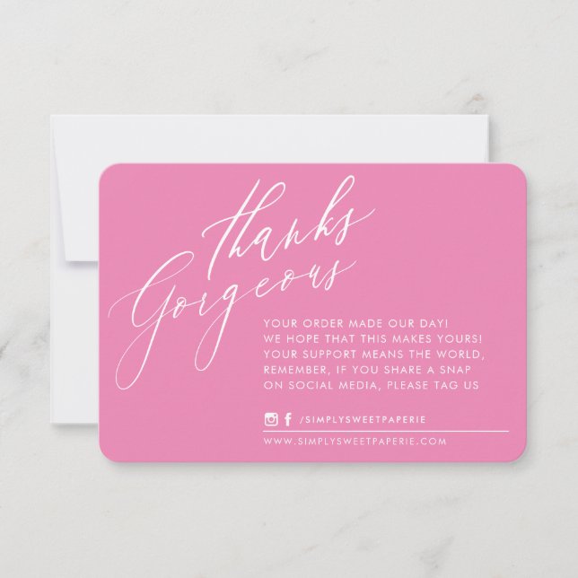 BUSINESS THANK YOU chic calligraphy pink reverse Card (Front)