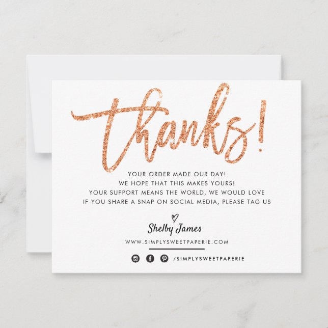 BUSINESS THANK YOU chic copper glitter script (Front)