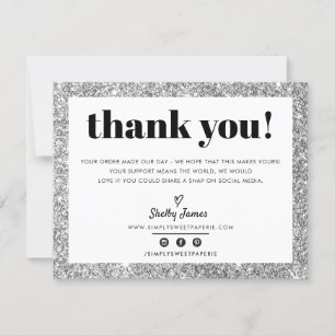 BUSINESS THANK YOU chic glam silver glitter LOGO Card