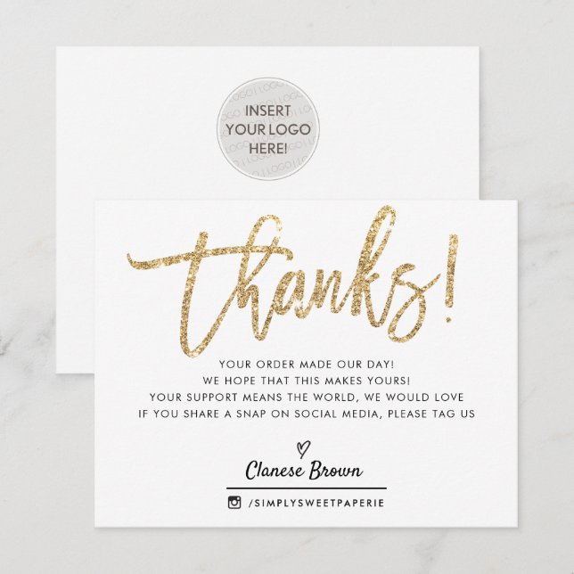 BUSINESS THANK YOU chic gold glitter instagram (Front/Back)