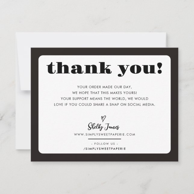 BUSINESS THANK YOU chic logo modern black white Card (Front)
