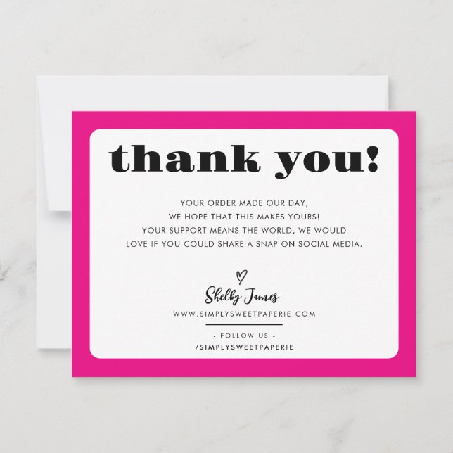 BUSINESS THANK YOU chic logo modern fuschia pink (Front)
