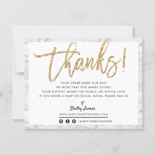 BUSINESS THANK YOU chic marble gold glitter script