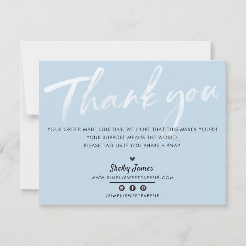BUSINESS THANK YOU chic modern baby blue white ink