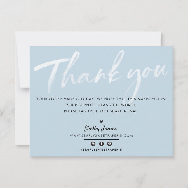 BUSINESS THANK YOU chic modern baby blue white ink Card (Front)