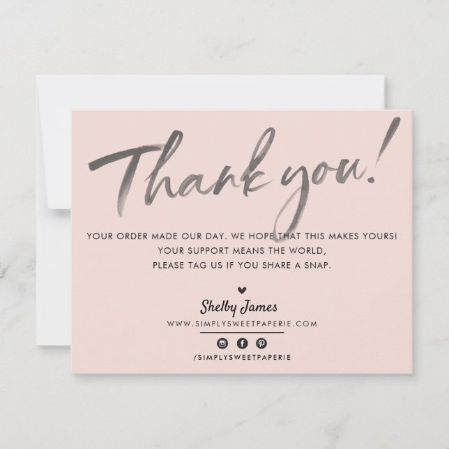 BUSINESS THANK YOU chic modern blush pink INK LOGO Card (Front)