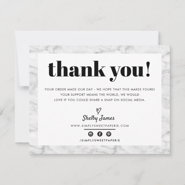 BUSINESS THANK YOU chic modern gray marble LOGO Card (Front)
