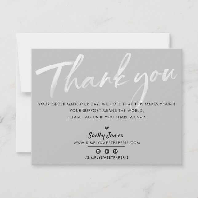 BUSINESS THANK YOU chic modern pale gray white ink (Front)