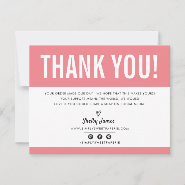 BUSINESS THANK YOU chic modern pretty coral LOGO Card (Front)