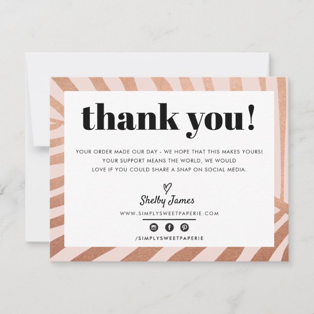 BUSINESS THANK YOU chic modernrose gold pink palm Card (Front)