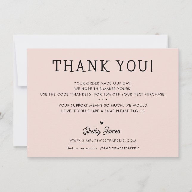 BUSINESS THANK YOU chic simple modern blush pink (Front)