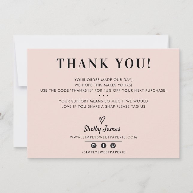 BUSINESS THANK YOU chic simple modern blush pink (Front)