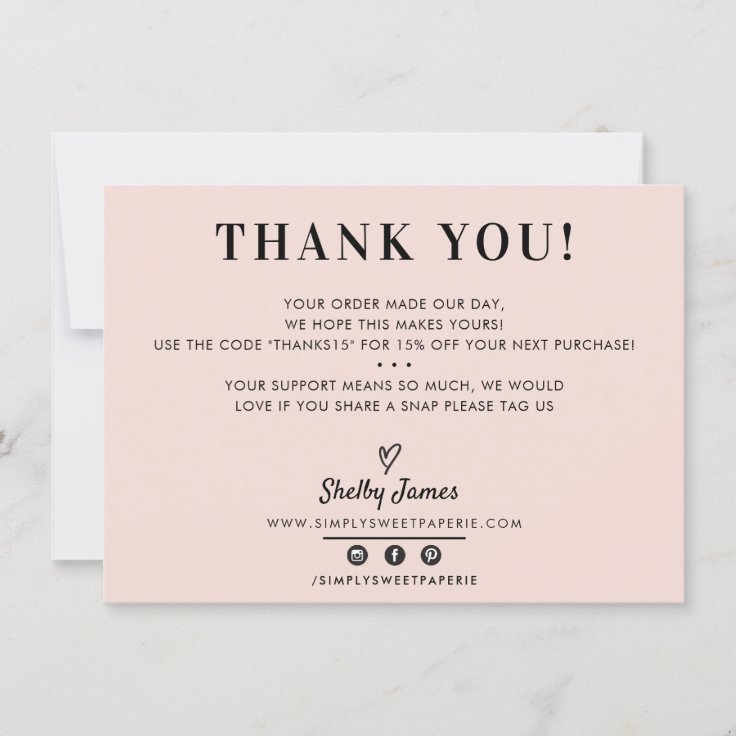 BUSINESS THANK YOU chic simple modern blush pink | Zazzle