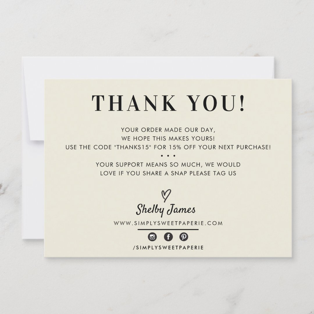 BUSINESS THANK YOU chic simple modern ivory black | Zazzle