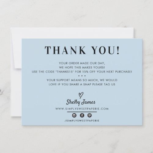 BUSINESS THANK YOU chic simple modern pale blue