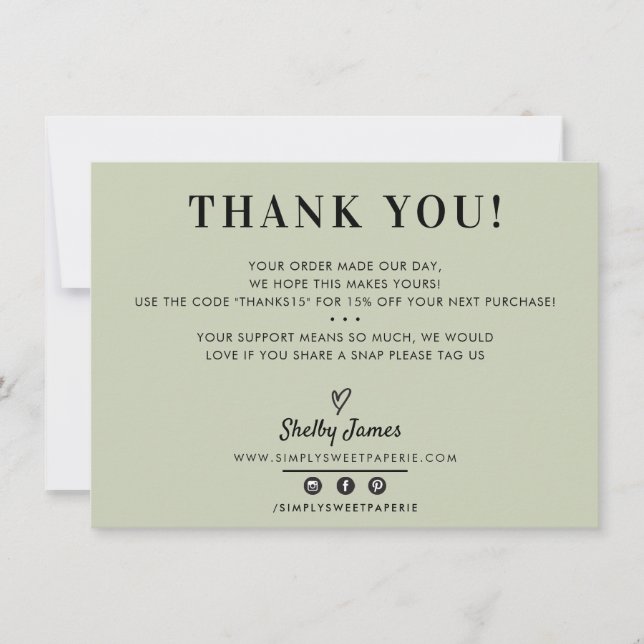 BUSINESS THANK YOU chic simple modern sage green (Front)