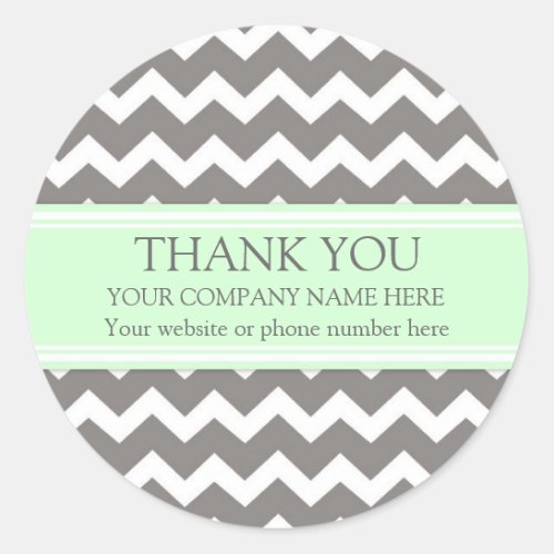 Business Thank You Company Name Mint Gray Chevron Classic Round Sticker