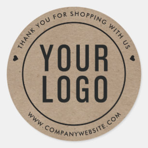Business Thank You Custom Logo Kraft Paper Classic Round Sticker
