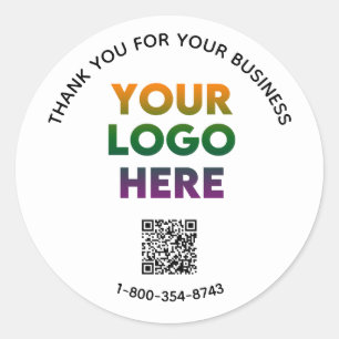 Business Thank You Custom Logo QR Code Classic Ro Classic Round Sticker