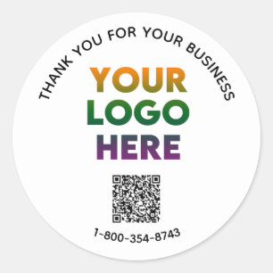 Business Thank You Custom Logo QR Code  Classic Ro Round Sticker