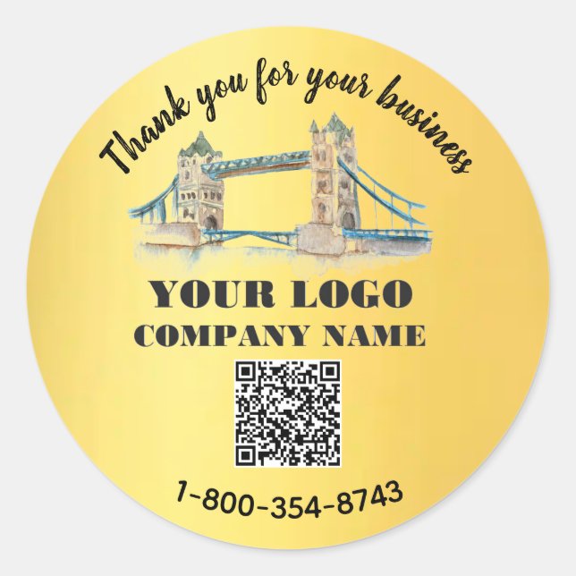 Business Thank You Custom Logo QR Code    Classic Round Sticker (Front)