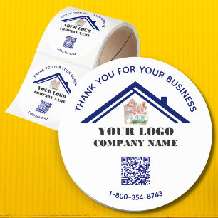 Business Thank You Custom Logo QR Code Classic Round Sticker