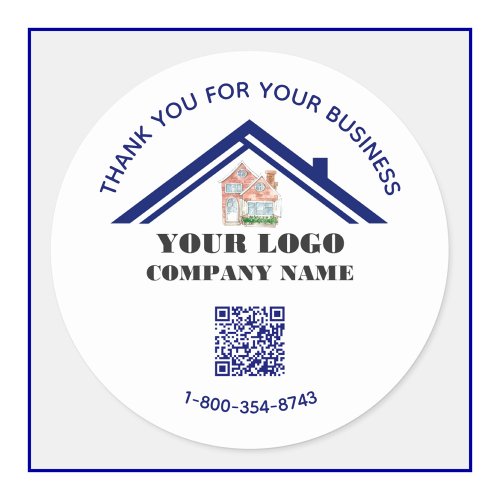 Business Thank You Custom Logo QR Code  Classic Round Sticker