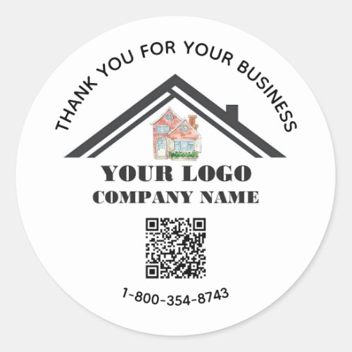 Business Thank You Custom Logo QR Code  Classic Round Sticker