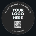 Business Thank You Custom Logo QR Code    Classic Round Sticker<br><div class="desc">Classic and Simple -- Your business logo and QR code plus phone number (or your text) on this stylish classic round sticker. You can match the color of your text and QR code to your business colors. Create and increase your brand awareness. You can customize the words "Thank You for...</div>