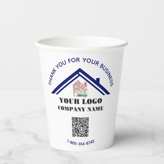 Business Thank You Custom Logo QR Code   Paper Cups (Front)