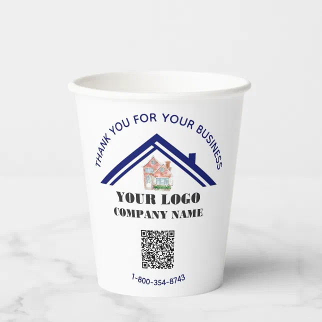 Business Thank You Custom Logo QR Code Paper Cups | Zazzle