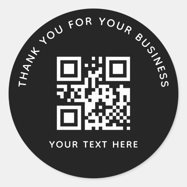 Business Thank You Custom QR Code Black Classic Round Sticker (Front)