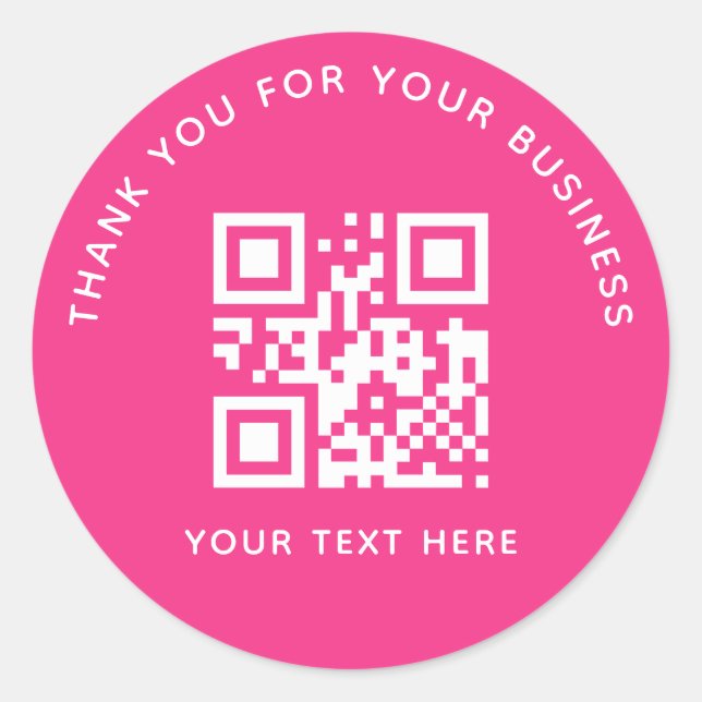 Business Thank You Custom QR Code Pink Classic Round Sticker (Front)