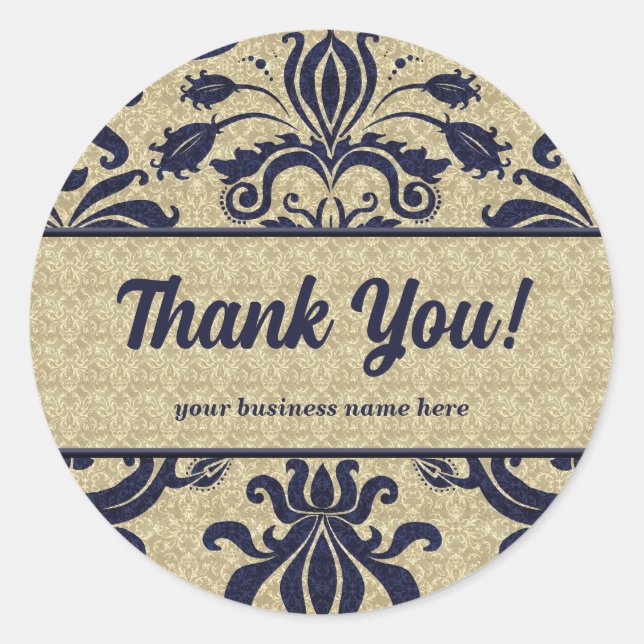 Business Thank You Customized Blue Classic Round Sticker (Front)