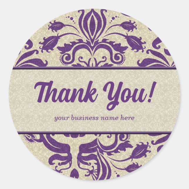 Business Thank You Customized Purple Classic Round Sticker (Front)
