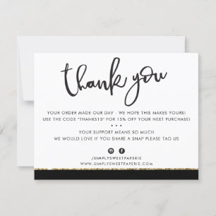 BUSINESS THANK YOU cute elegant black gold glitter Card