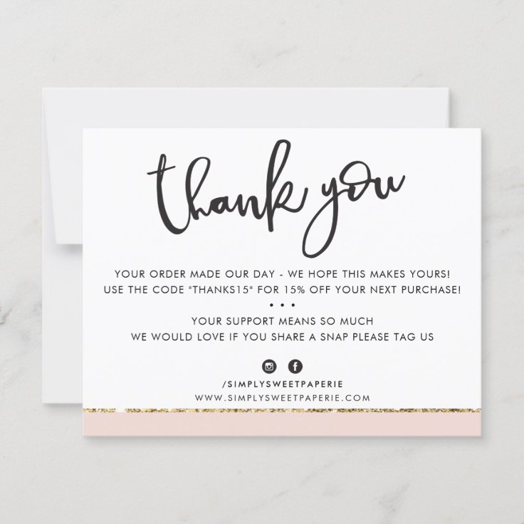 BUSINESS THANK YOU cute elegant pink gold glitter | Zazzle