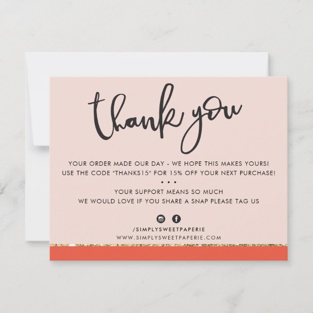 BUSINESS THANK YOU cute elegant pink orange gold (Front)